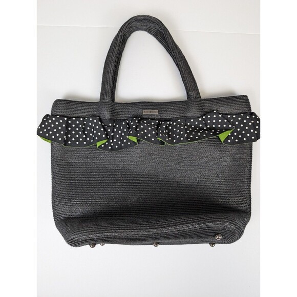 Eric Javits Handbags - Eric Javits New York Handbag Woven Ruffle Polka Dot Trim Black Snap Clean!